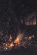 Augustus Earle A Bivouac of Travellers in Australia in a Cabbage Tree Forest,Day Break oil on canvas